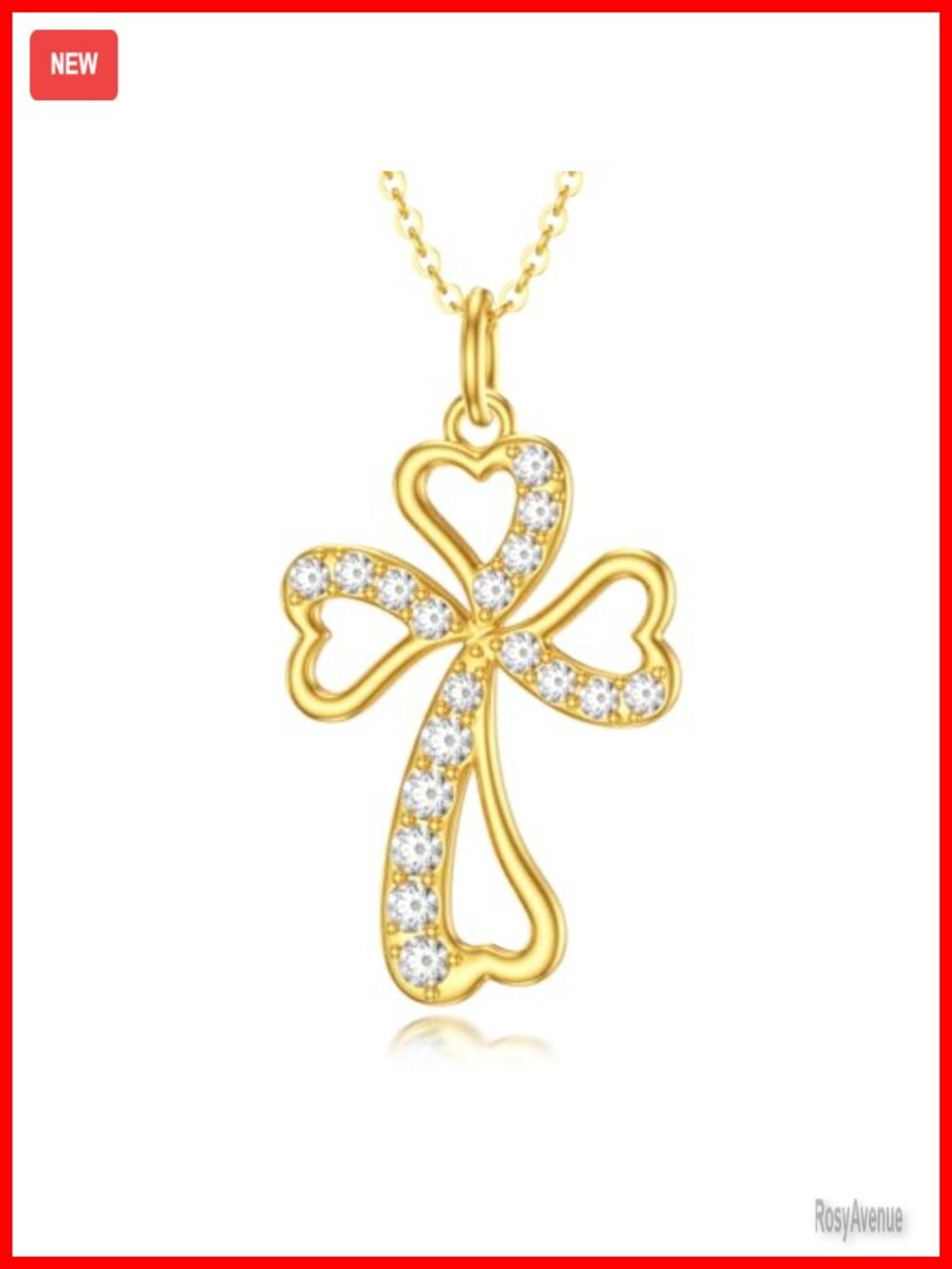 14k Gold Cross Heart Pendant Necklace for Women Christian Religious